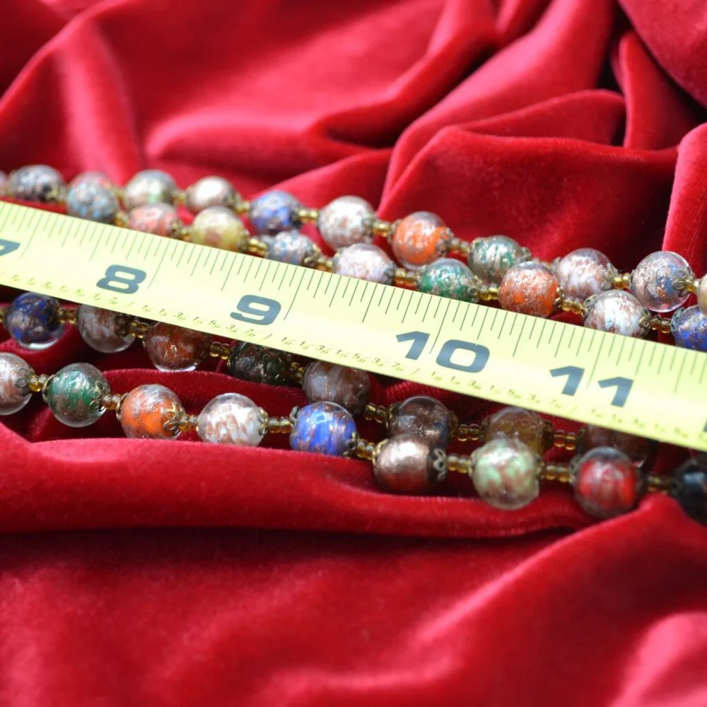 Vintage Murano Glass Bead Necklace Venetian Foil Aventurine Multi‎ Color